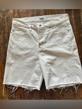 Old Navy White Distressed Denim Sky High Shorts Sz 12